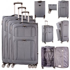 TC-S-02 GREY SET OF 3 TRAVEL TROLLEY SUITCASES